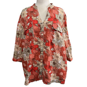 Women's Liz & Me Blouse 2X 22/24W Red Floral